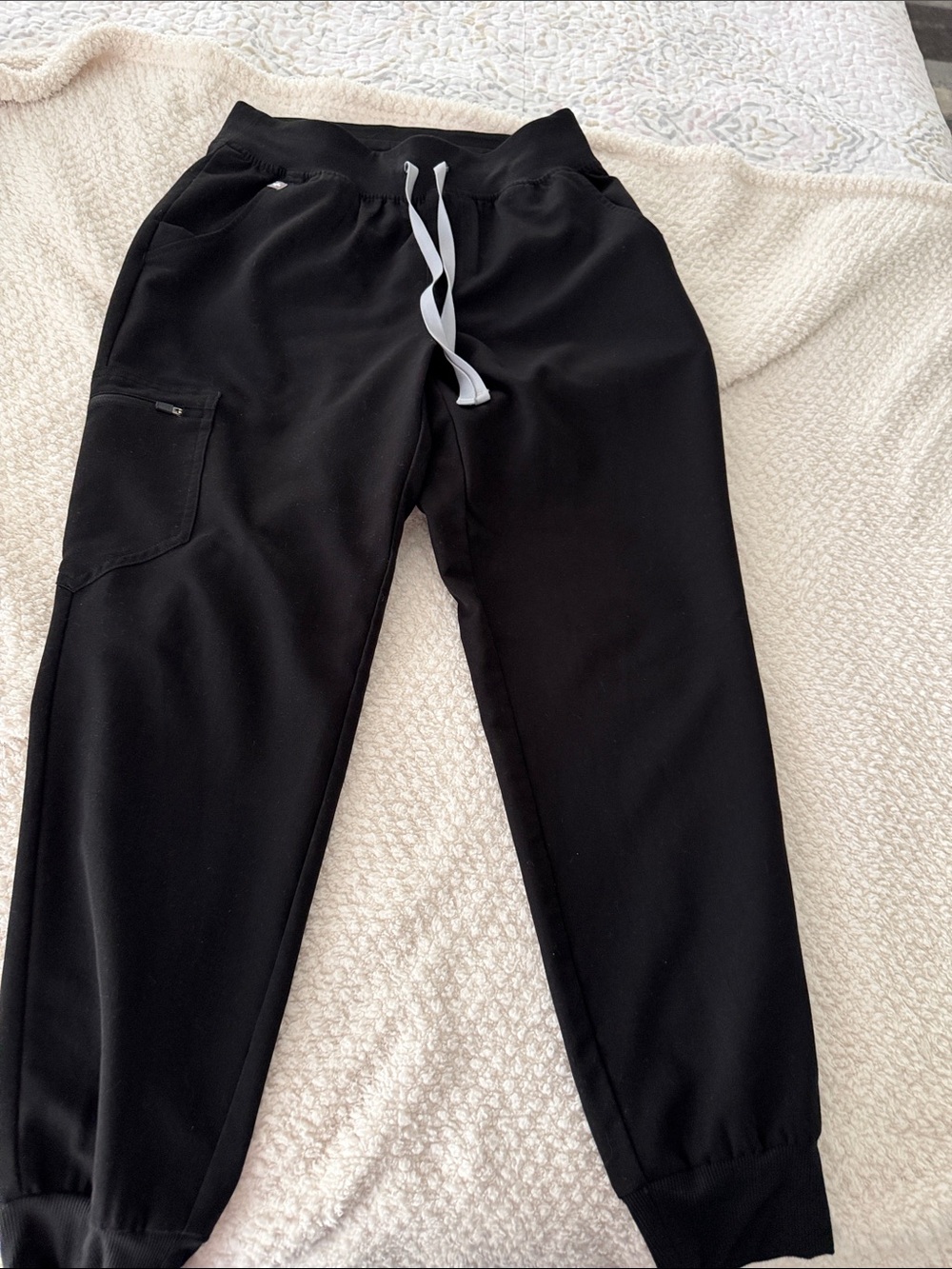 Figs Women’s Black Jogger Sweatpants with White Drawstring High Waisted